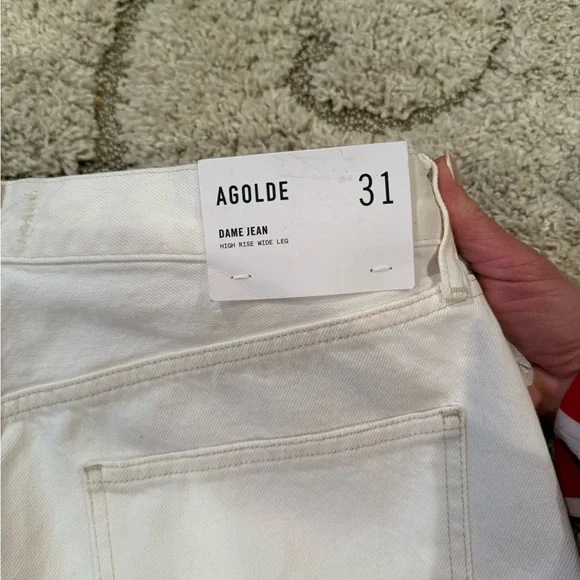 NWT Agolde Dame High Rise Wide Leg Jeans White Size 31